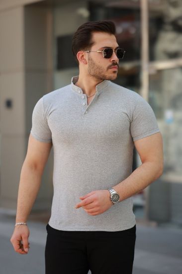 Erkek Hakim Yaka Dokuma Pamuklu Kumaş Kısa Kollu T-shirt resmi